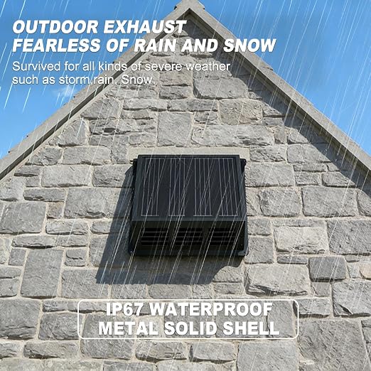 25W Solar Exhaust Fan: 2500 RPM High-Speed Exhaust Fan with 12V Monocrystalline Solar Panel, IP67 Waterproof, 13x13x3.5inches for Attic, Garage, RV, Shed – Easy Installation, Energy Efficient (Black)