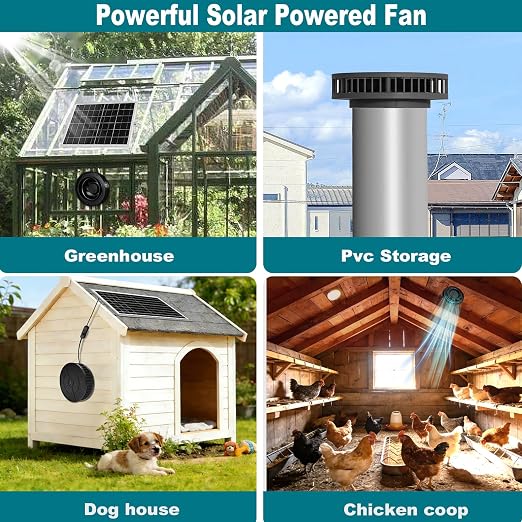 Solar Exhaust Fan with 20W Solar Panel, 12V DC Powered Ventilation Fan, 3.6W, 430 CFM Airflow, 2500 RPM, for Shed, Chicken Coop, Attic, Roof Vent